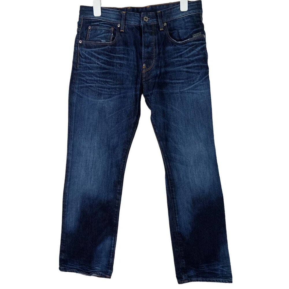 G-Star Raw Defend Jeans Mens 33x30 Dark Wash Loose Straight Leg Button Fly